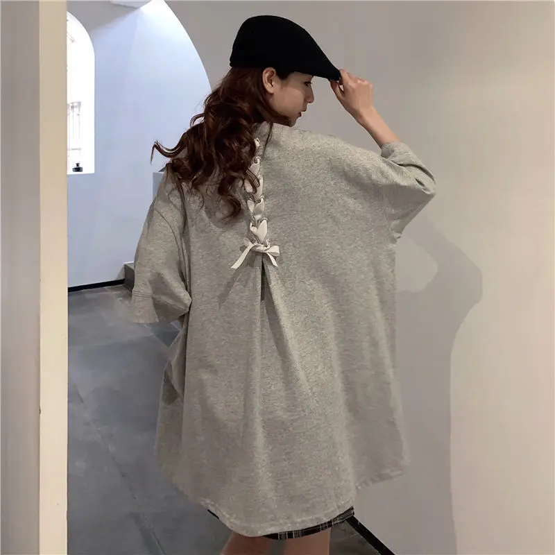 Fashion Women T Shirt 2022 Summer Female Cotton Tees High Street Loose Tops Plus Size Short Sleeve Bandage Solid T-shirts Y684
Fashion Women T Shirt 2022 Summer Female Cotton Tees High Street Loose Tops Plus Size Short Sleeve Bandage Solid T-shirts Y684