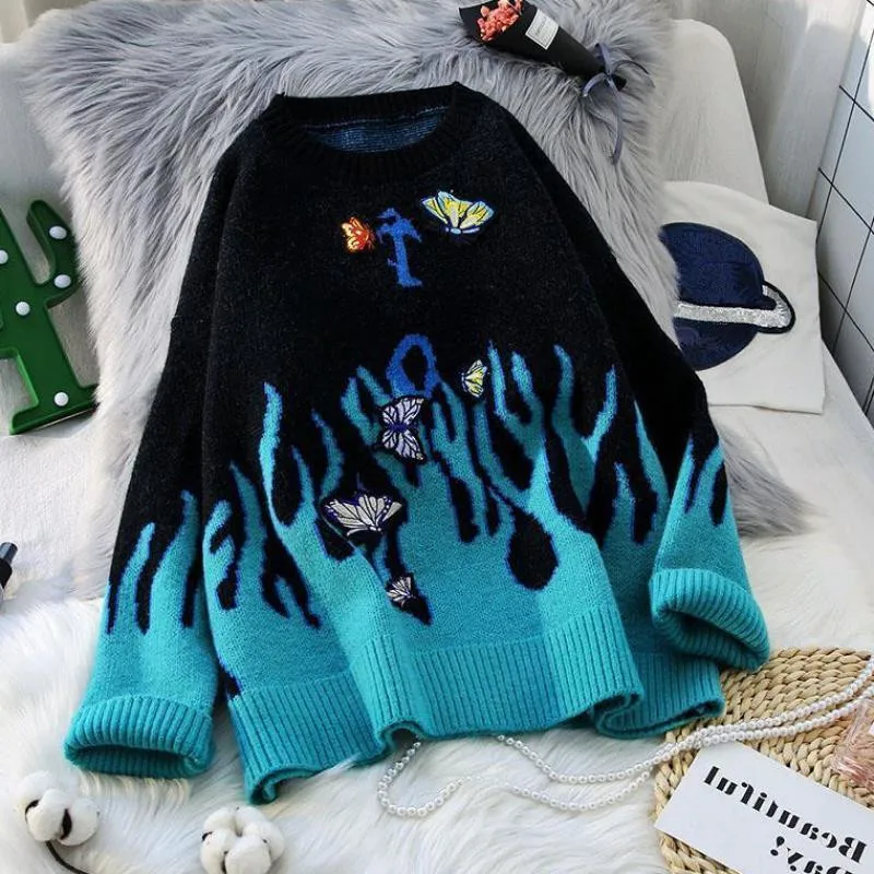 Oversized Sweaters Women Knitted Flame Letters Sweater Street Winter Pullovers Sweaters Winter Loose Jumper Streetwear TT0126
Oversized Sweaters Women Knitted Flame Letters Sweater Street Winter Pullovers Sweaters Winter Loose Jumper Streetwear TT0126