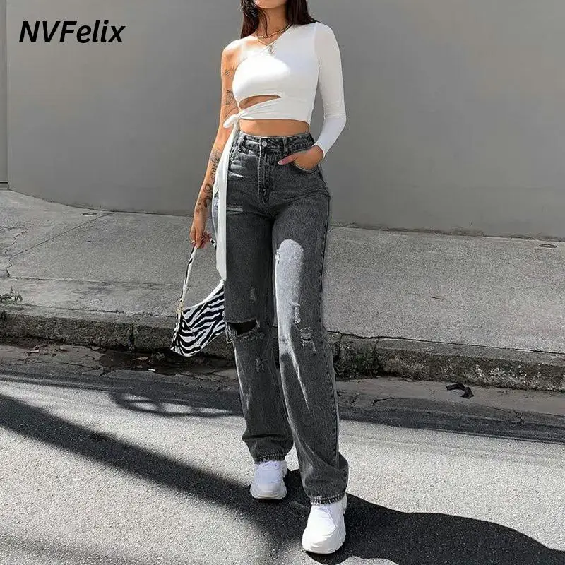 Ripped High Waist Jeans Women Straight Leg Loose Boyfriend Jean Pants Casual Wash Denim Trousers Fashion Streetwear Baggy Pants
Ripped High Waist Jeans Women Straight Leg Loose Boyfriend Jean Pants Casual Wash Denim Trousers Fashion Streetwear Baggy Pants