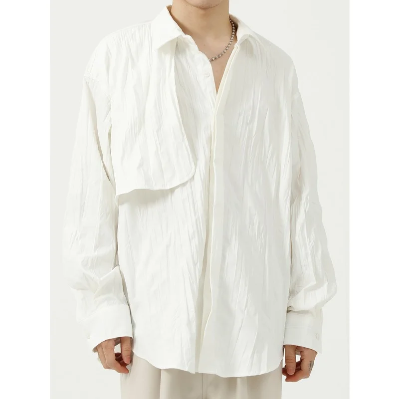 Мужская одежда 2021 осень новые продукты Корейская простая плиссированная рубашка трендовая индивидуальная однотонная дизайнерская мужска... 
Мужская одежда 2021 осень новые продукты Корейская простая плиссированная рубашка трендовая индивидуальная однотонная дизайнерская мужска...