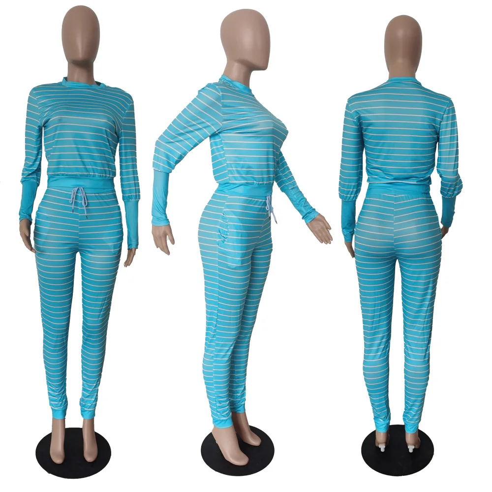 Workout Fitness Casual Two Piece Set Women Fall Tracksuit Striped Print Long Sleeve Short Tops and Skinny Jogger Pant Sweatsuit
Workout Fitness Casual Two Piece Set Women Fall Tracksuit Striped Print Long Sleeve Short Tops and Skinny Jogger Pant Sweatsuit