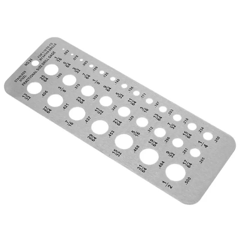 29 Fractional Size Drill Gauge Stainless Steel Template Drill Gage for 1/16 to 1/2 by 64ths drills
29 Fractional Size Drill Gauge Stainless Steel Template Drill Gage for 1/16 to 1/2 by 64ths drills