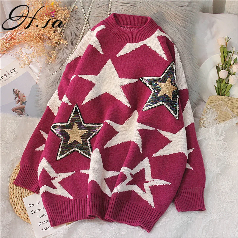 Hsa 2021 Women Casual Sweater and Pullovers Long Sleeve Stars Embroidery Oversized Sweater Jumpers Pink Pull Femme Hiver
Hsa 2021 Women Casual Sweater and Pullovers Long Sleeve Stars Embroidery Oversized Sweater Jumpers Pink Pull Femme Hiver
