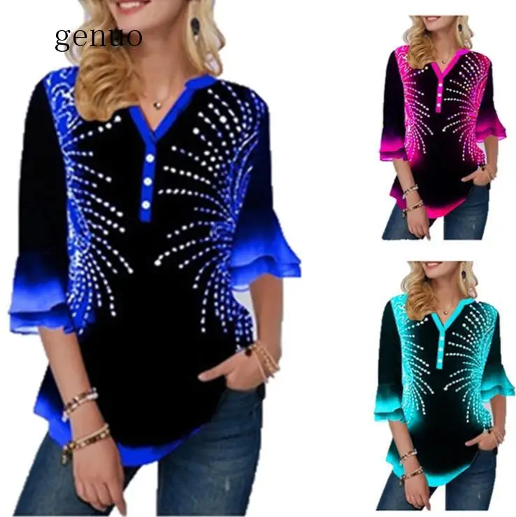 5xl Latest Model Single-breasted Print Position Blue V-neck Flared Sleeve Tops Female T-Shirt Loose Ladies Tee Shirt
5xl Latest Model Single-breasted Print Position Blue V-neck Flared Sleeve Tops Female T-Shirt Loose Ladies Tee Shirt