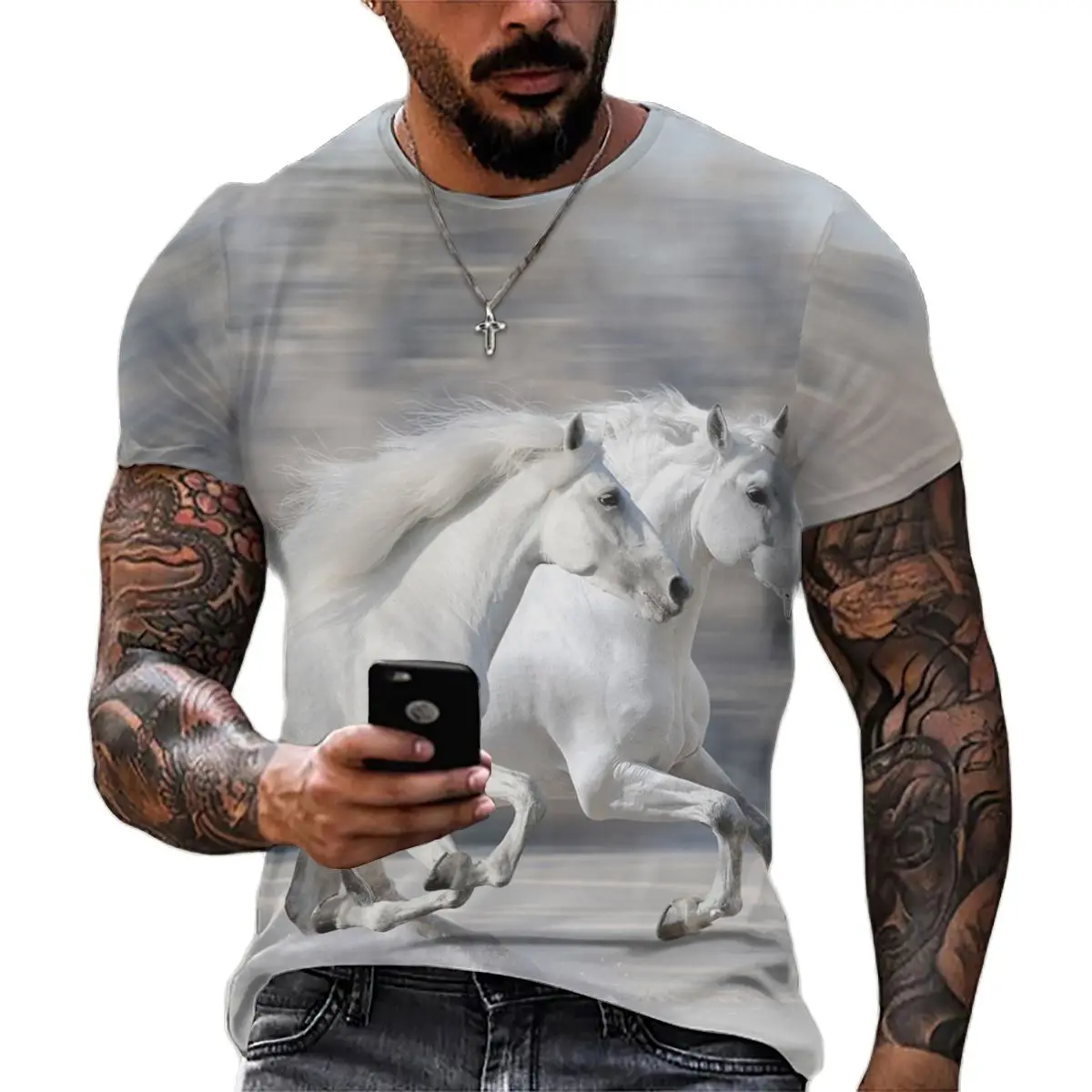 Men's Horse Print T-shirt Round Neck Shirt Fashion Animal Print Short Sleeve T-shirt Top Summer Men's Streetwear
Men's Horse Print T-shirt Round Neck Shirt Fashion Animal Print Short Sleeve T-shirt Top Summer Men's Streetwear