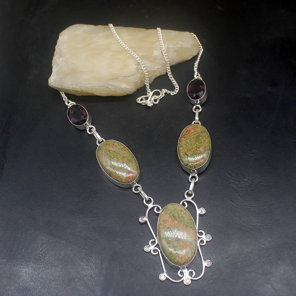 Gemstonefactory Jewelry Big Promotion 925 Silver Natural Unakite Purple Amethyst Ladies Women Chain Necklace 32cm 20215089
Gemstonefactory Jewelry Big Promotion 925 Silver Natural Unakite Purple Amethyst Ladies Women Chain Necklace 32cm 20215089