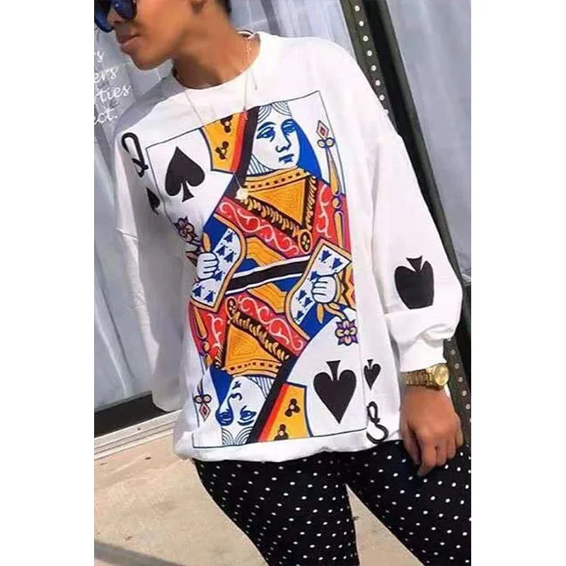 White Poker Card Printing Sweatshirt Women Hip Hop Plus Size O Neck Loose Long Sleeve Pullover Fashion Tops for Teens New Spring
White Poker Card Printing Sweatshirt Women Hip Hop Plus Size O Neck Loose Long Sleeve Pullover Fashion Tops for Teens New Spring