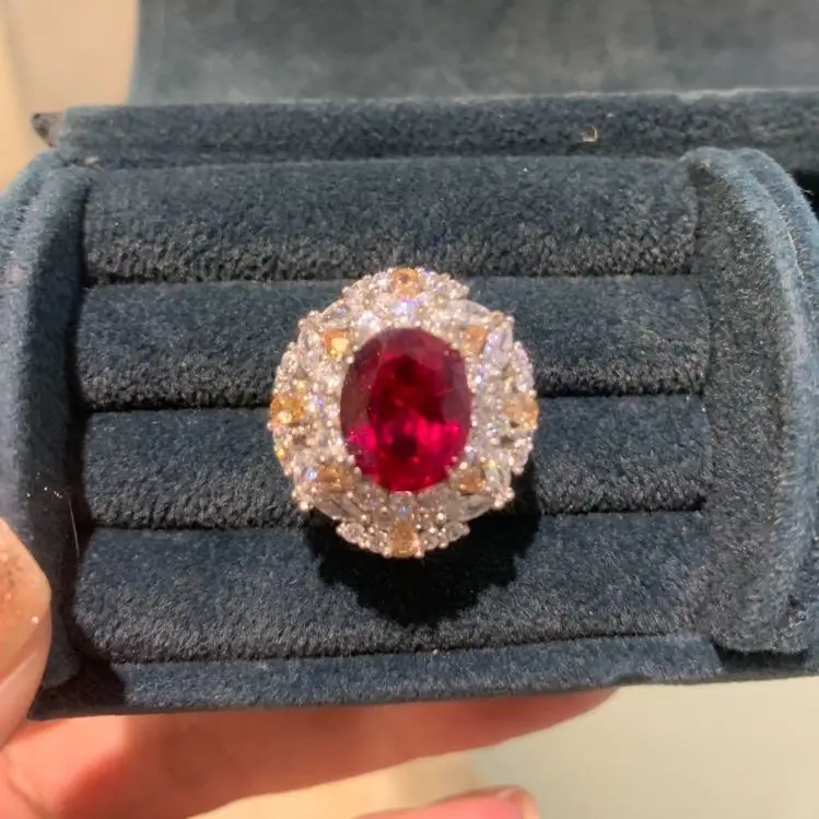 Customized Simulated Ruby Champagne Diamond Real Pigeon Blood Red Ring for Women. Seiko Silver Inlay 3.5 Karat Open Ring
Customized Simulated Ruby Champagne Diamond Real Pigeon Blood Red Ring for Women. Seiko Silver Inlay 3.5 Karat Open Ring