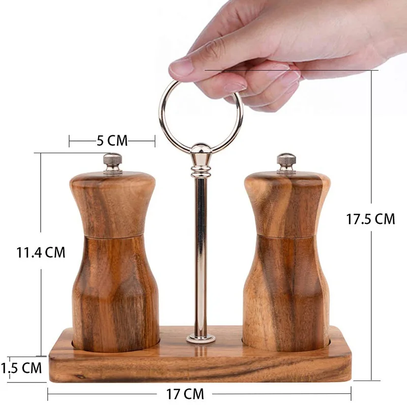 Salt and Pepper Grinder Set with Wooden Stand, Manual 4.5-Inch Wooden Salt and Pepper Shakers, Adjustable Coarseness
Salt and Pepper Grinder Set with Wooden Stand, Manual 4.5-Inch Wooden Salt and Pepper Shakers, Adjustable Coarseness