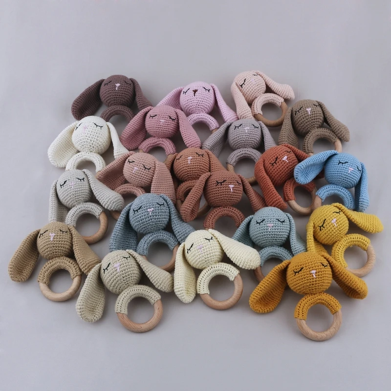 

Baby Rattle Safe Wooden Toy Mobile Pram Crib Ring DIY Bunny Crochet Rattle Soother Bracelet Teether Handbell Baby Gifts