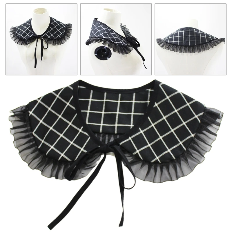 Black Plaid Fake Collar Half Shirt Sweet Ruffles Lace Trim Big Shawl Wrap Necklace Lace-Up Bowknot Detachable Capelet
Black Plaid Fake Collar Half Shirt Sweet Ruffles Lace Trim Big Shawl Wrap Necklace Lace-Up Bowknot Detachable Capelet