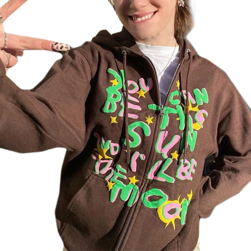 MXMA Women Brown Long Sleeve Hoodies Jacket Harajuku Colorful Graffiti Letters Star Print Zip Up Sweatshirt Oversized Coat
MXMA Women Brown Long Sleeve Hoodies Jacket Harajuku Colorful Graffiti Letters Star Print Zip Up Sweatshirt Oversized Coat