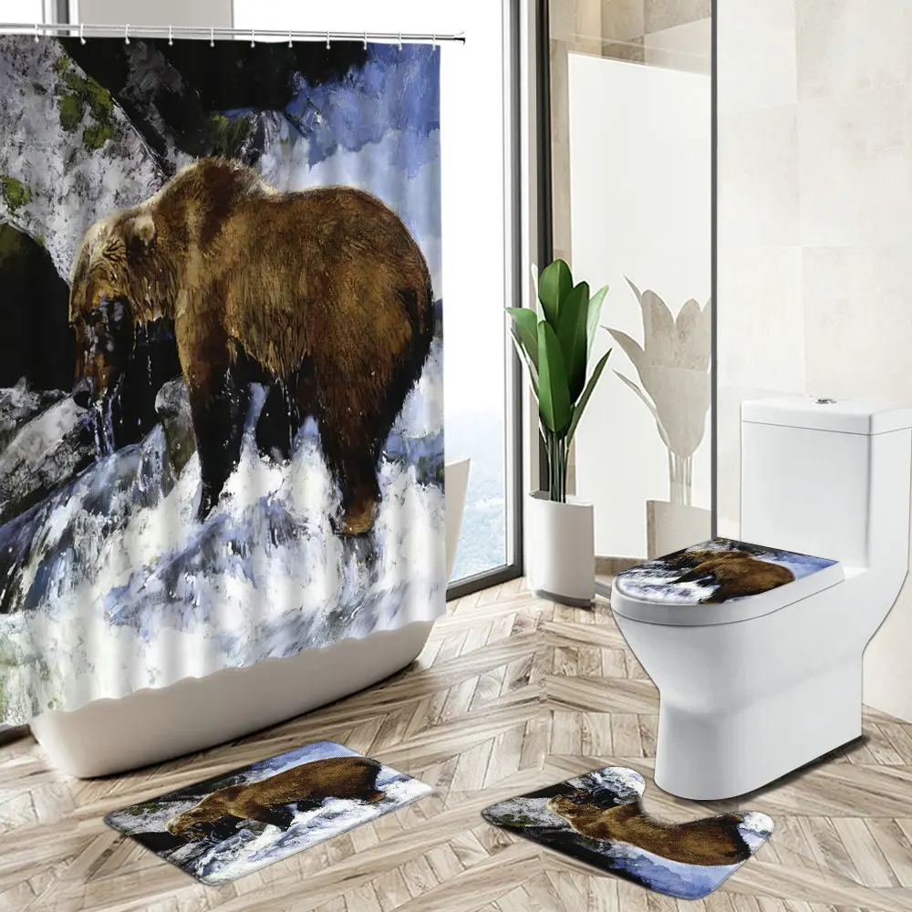 Wild Animal Oil Painting Shower Curtain Brown Bear Elephant Leopard Wolf Print Home Non-Slip Carpet Toilet Cover Floor Mat Set
Wild Animal Oil Painting Shower Curtain Brown Bear Elephant Leopard Wolf Print Home Non-Slip Carpet Toilet Cover Floor Mat Set