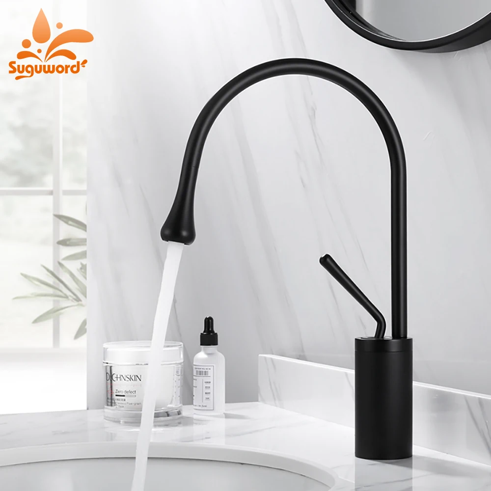 Suguword Brushed Golden Basin Faucet Hot & Cold Water Mixer Deck Mounted Tap High/Short Type Black Color for Bathroom
Suguword Brushed Golden Basin Faucet Hot & Cold Water Mixer Deck Mounted Tap High/Short Type Black Color for Bathroom