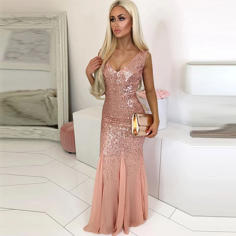 LIVA GIRL Party Night Pink Women Sequin Maxi Dress Sexy Lady Chiffon V-Neck Sleeveless Evening Party Dresses Bodycon Long Dress
LIVA GIRL Party Night Pink Women Sequin Maxi Dress Sexy Lady Chiffon V-Neck Sleeveless Evening Party Dresses Bodycon Long Dress