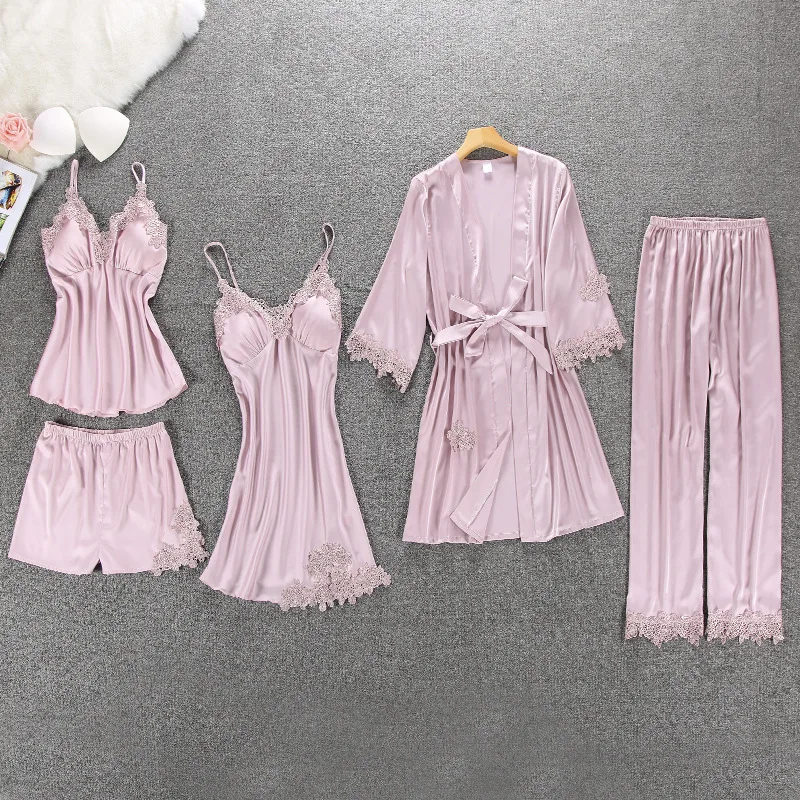Lisacmvpnel 5 Pcs With Pad Sexy Lace Pajama Set Nightgown+Cardigan+Pant Set Lace Pijama For Women
Lisacmvpnel 5 Pcs With Pad Sexy Lace Pajama Set Nightgown+Cardigan+Pant Set Lace Pijama For Women