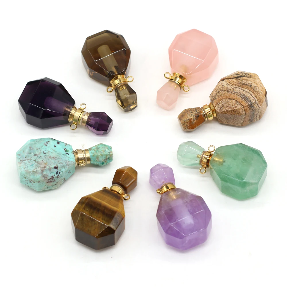 Natural Fluorite Faceted Perfume Bottle Pendant Amethyst Charm Crystal Vials for Jewelry Making DIY Reiki Heal Necklace Gifts 
Natural Fluorite Faceted Perfume Bottle Pendant Amethyst Charm Crystal Vials for Jewelry Making DIY Reiki Heal Necklace Gifts