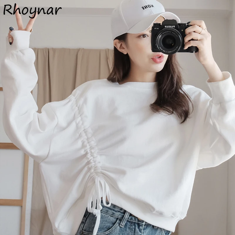 

Sweatshirt Women Shirring Pure Simple All-match Leisure Batwing Sleeve Baggy Clothing Autumn Ladies Fashionable Pullover Vintage