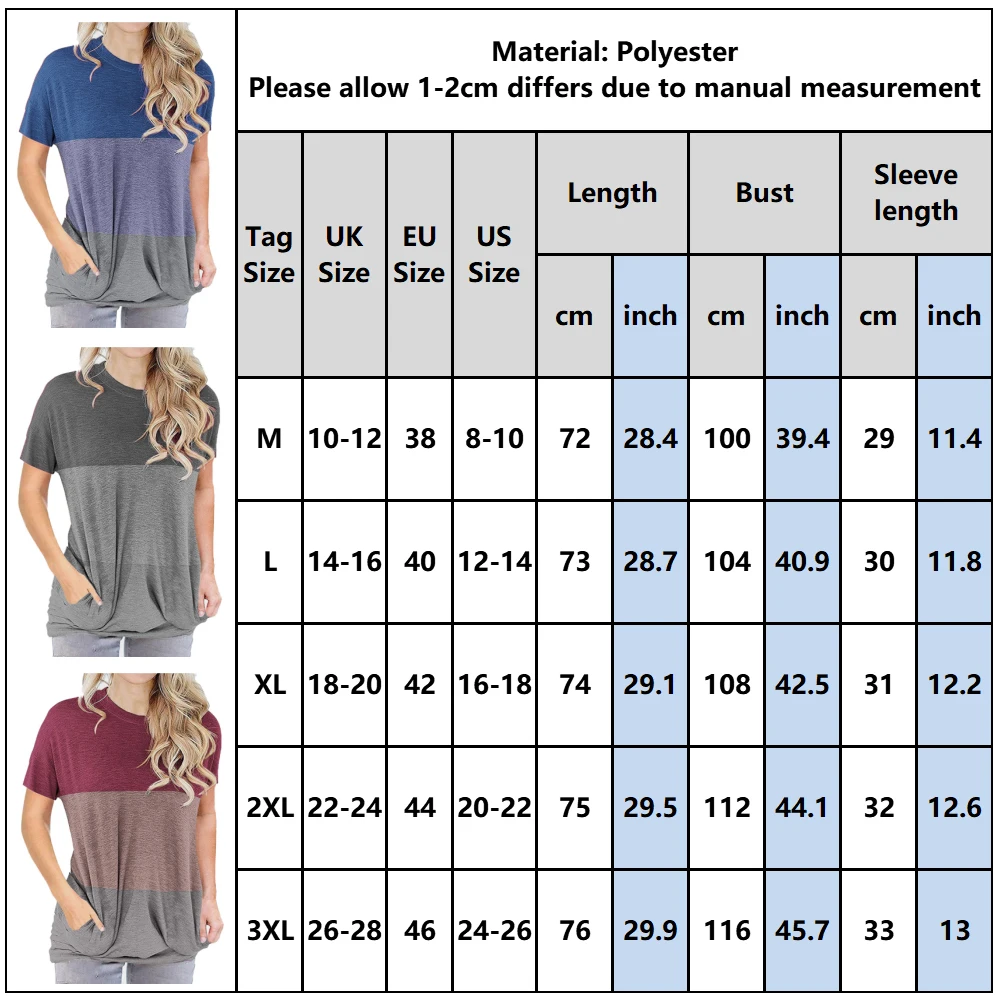 Women's Pockets Striped Color Block T-shirts Summer Fashion Casual Patchwork Round Neck Short Sleeved Basic Style Tops D30
Women's Pockets Striped Color Block T-shirts Summer Fashion Casual Patchwork Round Neck Short Sleeved Basic Style Tops D30