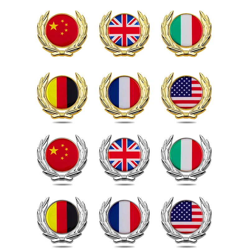 

10pcs National Metal Flag Badge Car Sticker For Noizzy Sweden Italy UK United Nations Jack France Germany China Emblem Styling