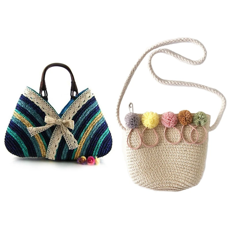 1 Pcs Girls Shoulder Bag Straw Rattan Bag Beige & 1 Pcs Bow Rainbow Stripes Lace Bow Bag New Straw Bag Blue
1 Pcs Girls Shoulder Bag Straw Rattan Bag Beige & 1 Pcs Bow Rainbow Stripes Lace Bow Bag New Straw Bag Blue
