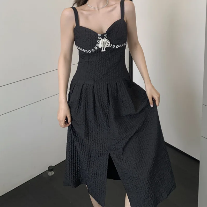 2021 Summer Vintage Contrast Weaving V-neck Corsage Midi Dress Sexy Split Black Spaghetti Strap Dress Elegant Vestidos De Mujer
2021 Summer Vintage Contrast Weaving V-neck Corsage Midi Dress Sexy Split Black Spaghetti Strap Dress Elegant Vestidos De Mujer