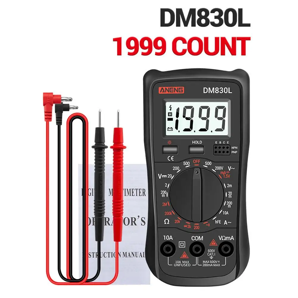 ANENG DM830L Digital Multimeter Electric Meter Tester With LCD Backlight 1999 Counts Backlight AC/DC Ammeter Voltmeter Ohm
ANENG DM830L Digital Multimeter Electric Meter Tester With LCD Backlight 1999 Counts Backlight AC/DC Ammeter Voltmeter Ohm