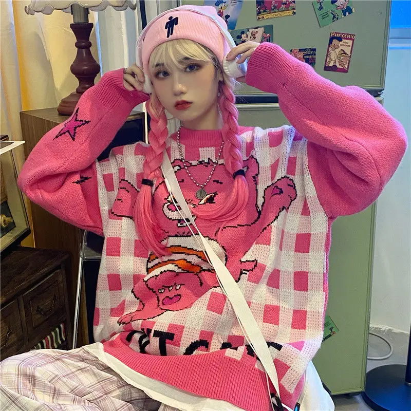 2021 New Women's Sweater Harajuku Square Grid Kawaii Vintage Winter Clothes Women Long Sleeve Pullover Little Bear Print Tops
2021 New Women's Sweater Harajuku Square Grid Kawaii Vintage Winter Clothes Women Long Sleeve Pullover Little Bear Print Tops