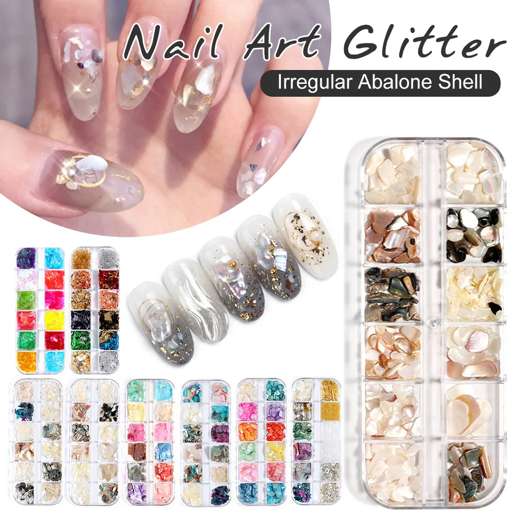 12 Colors Irregular Abalone Shell Nail Art Glitter Natural Sea Shell Slices Charms Flake Powders Shiny Sequins Manicure Design
12 Colors Irregular Abalone Shell Nail Art Glitter Natural Sea Shell Slices Charms Flake Powders Shiny Sequins Manicure Design