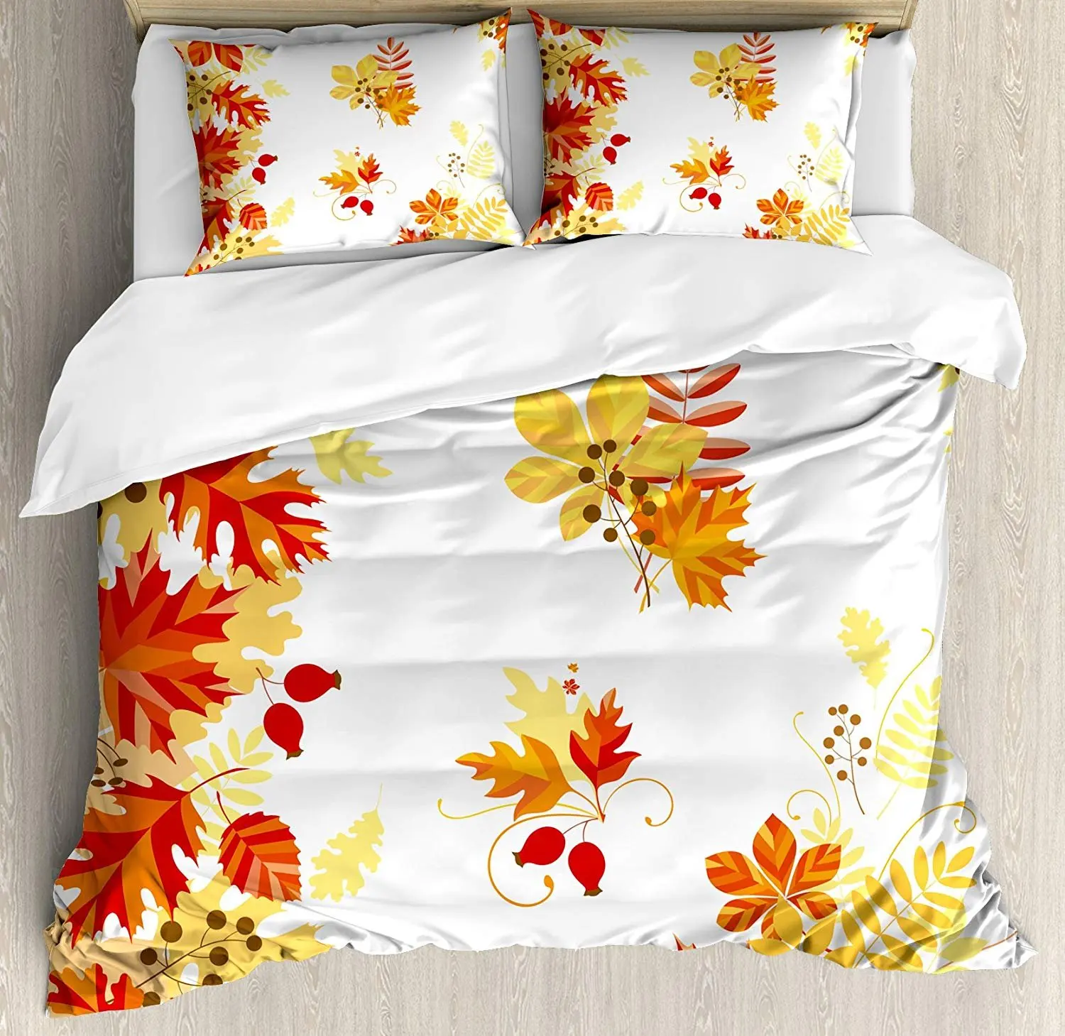 Fall Bedding Set Autumn Themed Pattern Chestnut Oak Maple Leaves and Berries Corner Design Elements Duvet Cover Pillowcase
Fall Bedding Set Autumn Themed Pattern Chestnut Oak Maple Leaves and Berries Corner Design Elements Duvet Cover Pillowcase