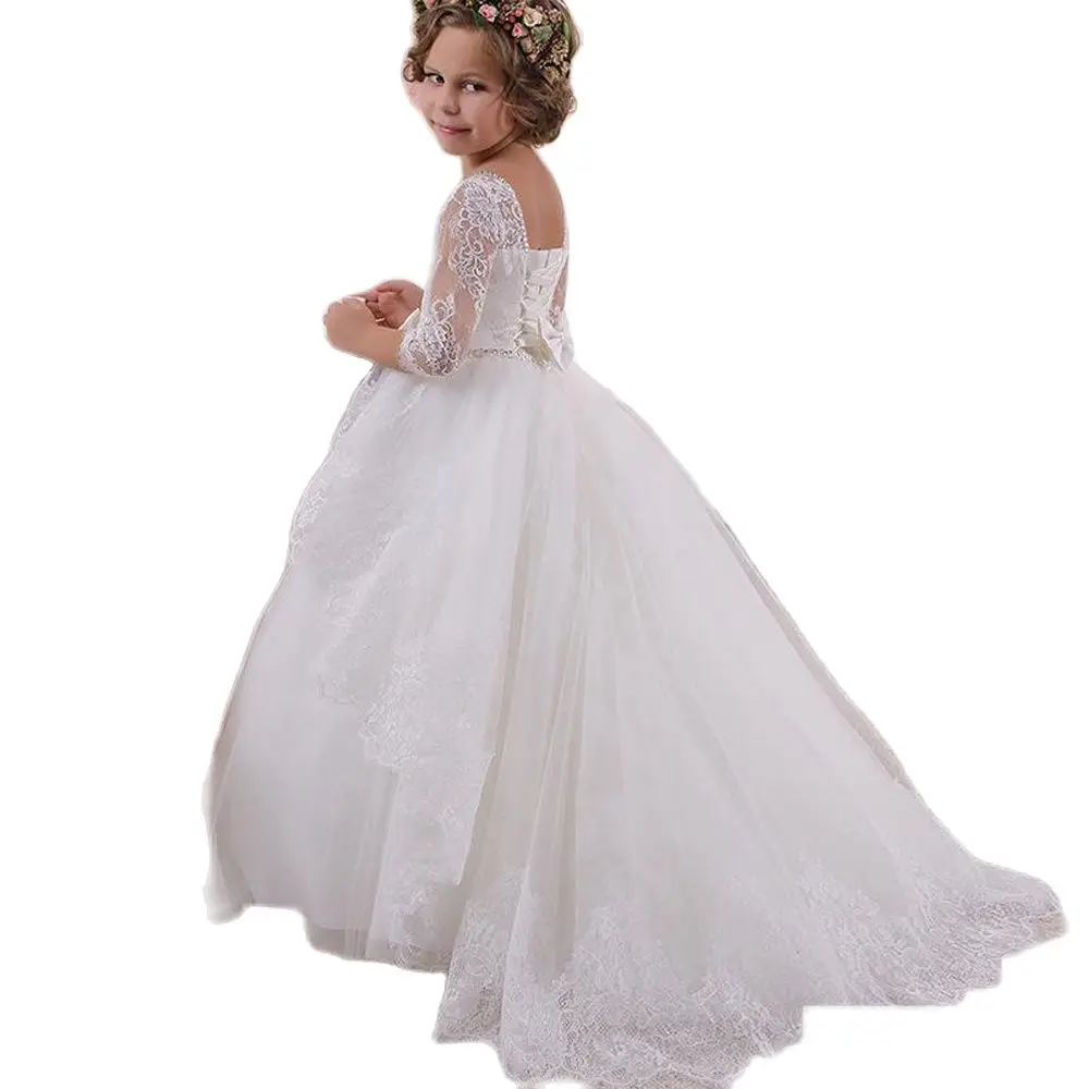 Cute White Princess Child Wedding Gowns 3/4 Sleeved Flower Girls Dress with Bows Aged 2-14 Years
Cute White Princess Child Wedding Gowns 3/4 Sleeved Flower Girls Dress with Bows Aged 2-14 Years