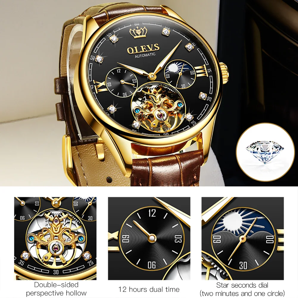 OLEVS Men Mechanical Watch Top Brand Luxury Automatic Watch Leather Waterproof Sports Moon Phase Wristwatch relogio masculino
OLEVS Men Mechanical Watch Top Brand Luxury Automatic Watch Leather Waterproof Sports Moon Phase Wristwatch relogio masculino