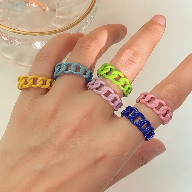 Minar Minimalist Colorful Hollow Cuban Chain Rings for Women Neon Green Purple Yellow Metallic Spray Chunky Linked Ring Jewelry
Minar Minimalist Colorful Hollow Cuban Chain Rings for Women Neon Green Purple Yellow Metallic Spray Chunky Linked Ring Jewelry
