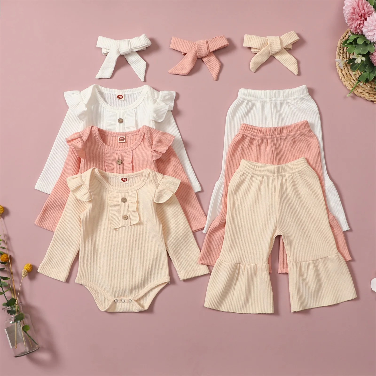 New Infant Newborn Baby Girls 3Pcs Clothes Set Long Sleeve Romper Tops Flare Bottoms Pants Headband Ribbed Spring Autumn Outfits
New Infant Newborn Baby Girls 3Pcs Clothes Set Long Sleeve Romper Tops Flare Bottoms Pants Headband Ribbed Spring Autumn Outfits