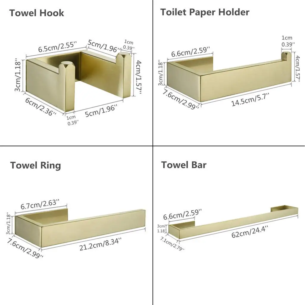 Stainless Steel Adhesive Bathroom Accessories Set Brushed Gold Towel Bar Towel Hook Wall Towel Ring Toilet Paper Holder
Stainless Steel Adhesive Bathroom Accessories Set Brushed Gold Towel Bar Towel Hook Wall Towel Ring Toilet Paper Holder