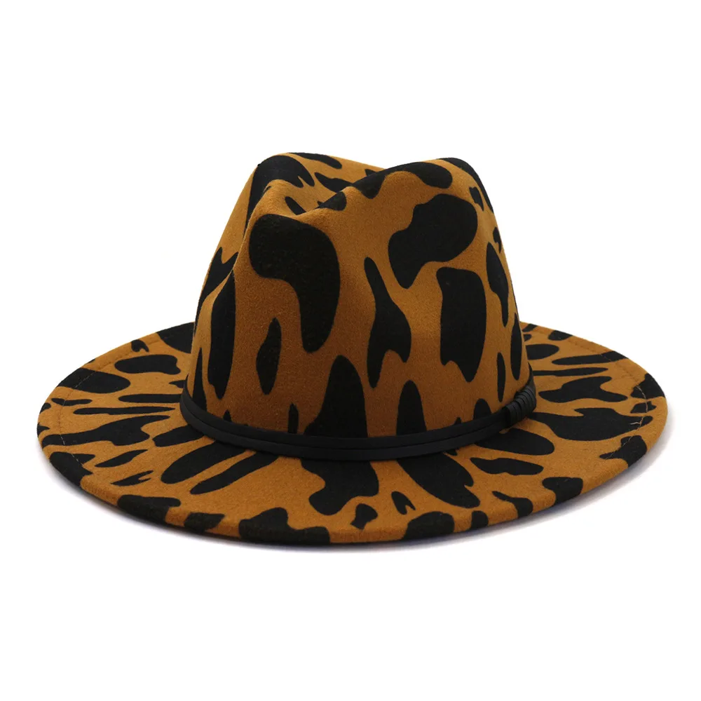 2021 Autumn Winter New Leather Belt Cow Pattern Wide Brim Wololen Felt Fedora Hat for Men Women Adult Unisex Top Hat
2021 Autumn Winter New Leather Belt Cow Pattern Wide Brim Wololen Felt Fedora Hat for Men Women Adult Unisex Top Hat