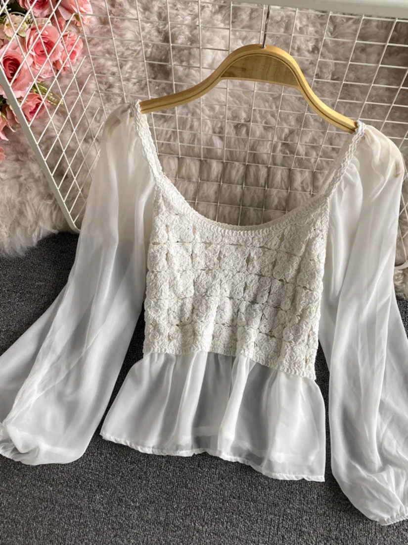 2021 Autumn Summer New Lace Splicing Short Puff Sleeve Chiffon Shirt Long Sleeve Square Collar Blouse High Waist Top Casual Work
2021 Autumn Summer New Lace Splicing Short Puff Sleeve Chiffon Shirt Long Sleeve Square Collar Blouse High Waist Top Casual Work