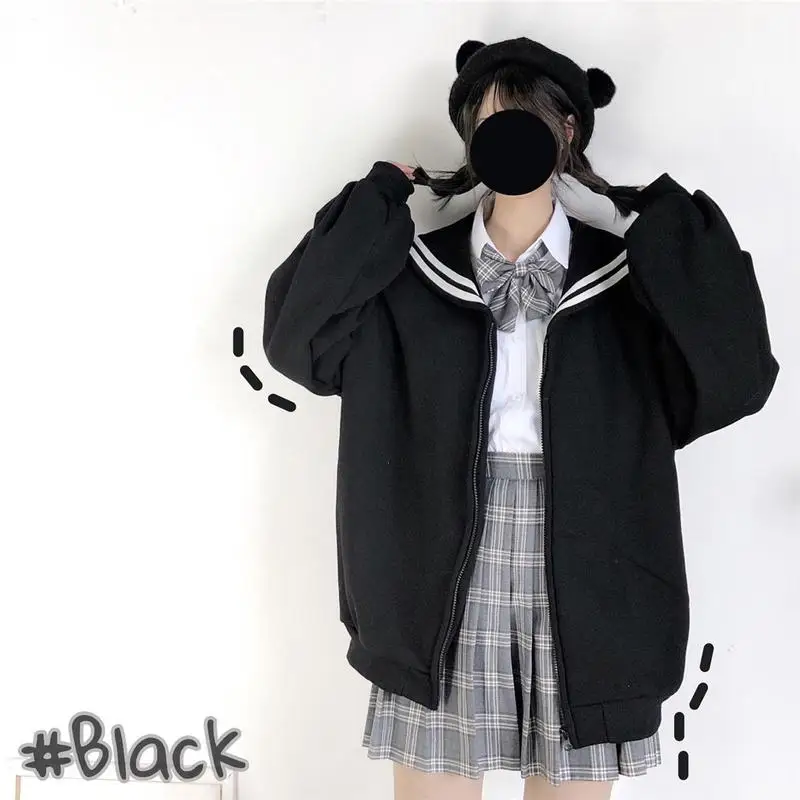 Kawaii Black Zip Up Hoodie Women Sailor Collar Sweatshirt Japanese Streetwear Soft Girl 2021 Fashion Oversized Sweatshirt
Kawaii Black Zip Up Hoodie Women Sailor Collar Sweatshirt Japanese Streetwear Soft Girl 2021 Fashion Oversized Sweatshirt