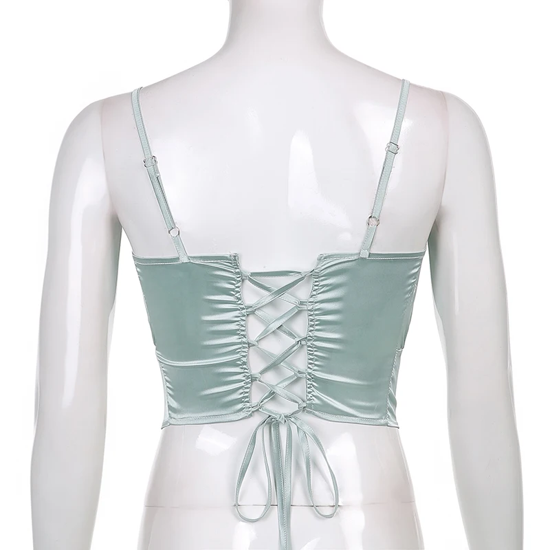 Green Satin Silk Crop Top Bow Tie Ruched V-neck Spaghetti Strap Cami Top Sexy Women Sleeveless Backless Bandage Mini Vest 
Green Satin Silk Crop Top Bow Tie Ruched V-neck Spaghetti Strap Cami Top Sexy Women Sleeveless Backless Bandage Mini Vest