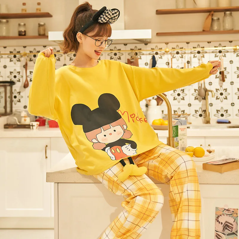 Pure Cotton Women's Pajamas Spring and Autumn Long Sleeve Two-piece Suit Sweet Lovely Cartoons Yellow Loose Ladies Homewear
Pure Cotton Women's Pajamas Spring and Autumn Long Sleeve Two-piece Suit Sweet Lovely Cartoons Yellow Loose Ladies Homewear