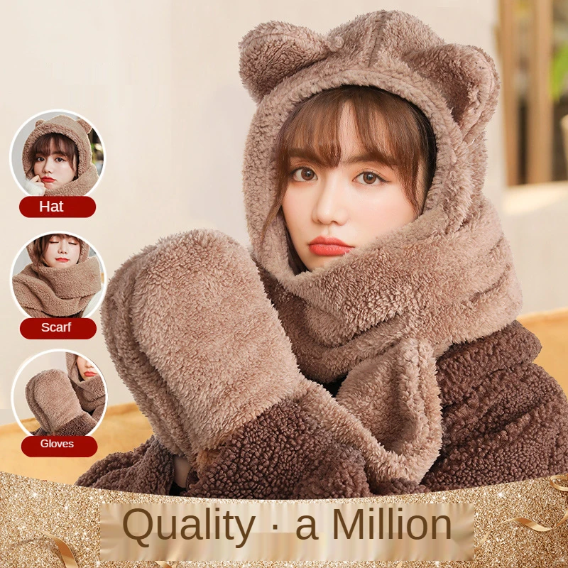 Lamb Fur cute ear protection hat scarf one autumn and winter versatile cute cycling warm Plush Bib tide
Lamb Fur cute ear protection hat scarf one autumn and winter versatile cute cycling warm Plush Bib tide