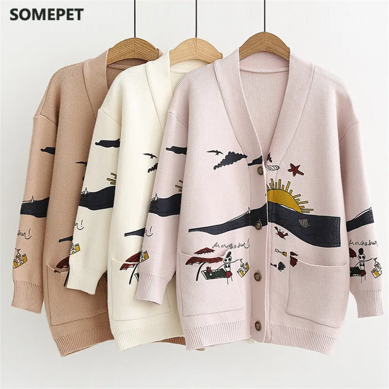 Cardigan Sweater Women's Autumn And Winter New Loose Cute Print Joker Long Sleeve Women's Knitted Jacket Sweaters Oversize
Cardigan Sweater Women's Autumn And Winter New Loose Cute Print Joker Long Sleeve Women's Knitted Jacket Sweaters Oversize