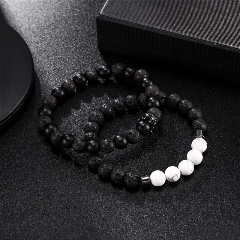 Luxurious Crown Charm Bracelet Men Fashion 8mm Natural Howlite Lava Stone Strand Bead Bracelet For Men Women Party Jewelry Gift
Luxurious Crown Charm Bracelet Men Fashion 8mm Natural Howlite Lava Stone Strand Bead Bracelet For Men Women Party Jewelry Gift