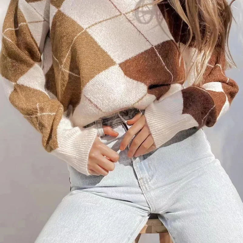 Women\u2019s Casual Long Sleeve Loose Sweater Fashion Diamond Pattern Round Neck Knitwear
Women\u2019s Casual Long Sleeve Loose Sweater Fashion Diamond Pattern Round Neck Knitwear