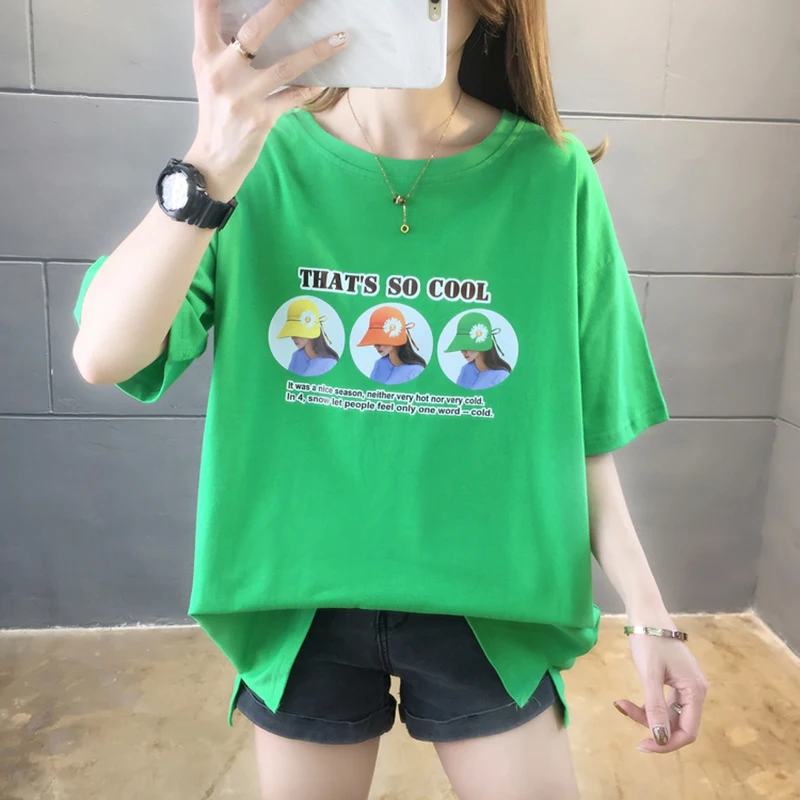 Casual Printed long T-shirt Women 2020 Summer Short Sleeve Knitted Cotton Tee Shirt Women Black White Korean Top Femme New
Casual Printed long T-shirt Women 2020 Summer Short Sleeve Knitted Cotton Tee Shirt Women Black White Korean Top Femme New