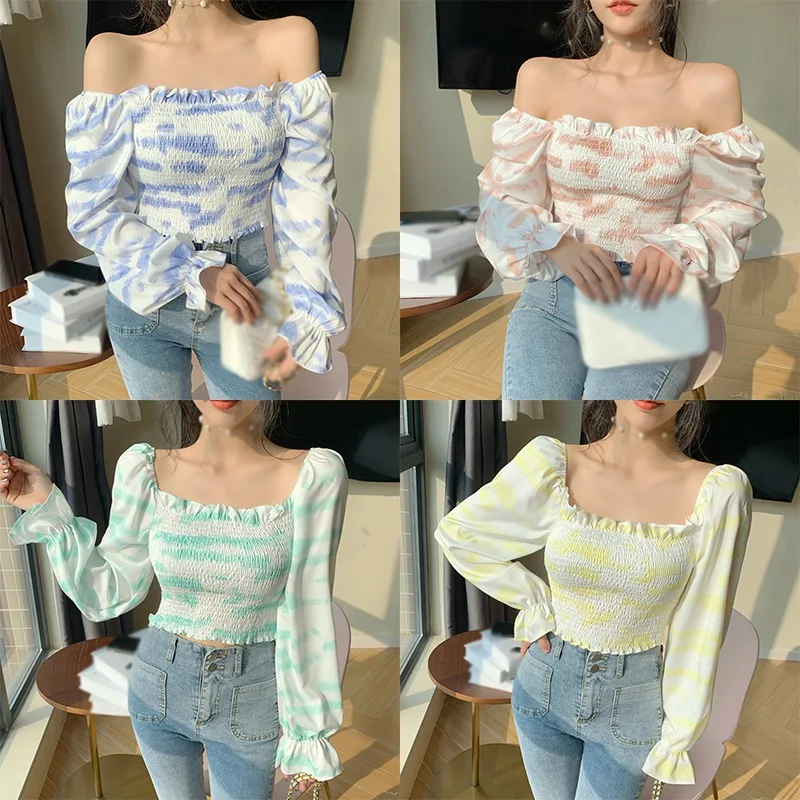 Women's Square Collar Tie-Dyed Slim Blouse Exposed Navel Puff Long Sleeve Casual Chiffon Shirts
Women's Square Collar Tie-Dyed Slim Blouse Exposed Navel Puff Long Sleeve Casual Chiffon Shirts