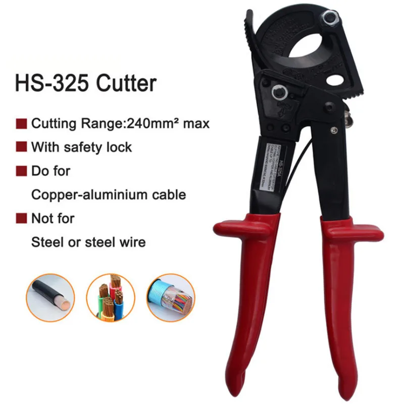 HS-325A ratchet cable cutter, wire cutter, cable cutter, copper and aluminum wire cutter
HS-325A ratchet cable cutter, wire cutter, cable cutter, copper and aluminum wire cutter