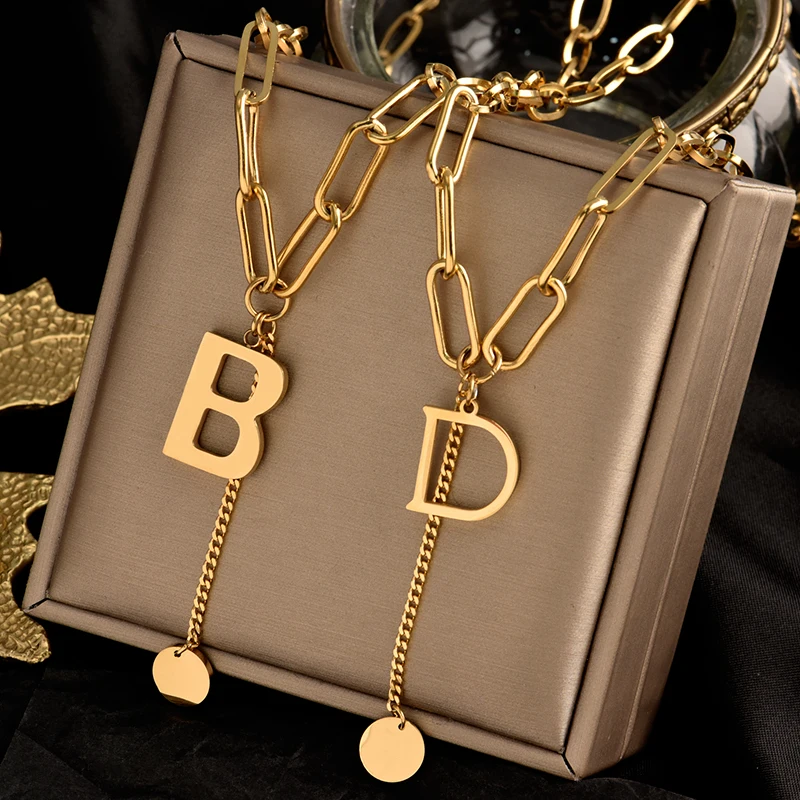 Colorless 316L stainless steel wide chain necklace, letter tassel pendant, fashionable and simple women's gift jewelry
Colorless 316L stainless steel wide chain necklace, letter tassel pendant, fashionable and simple women's gift jewelry