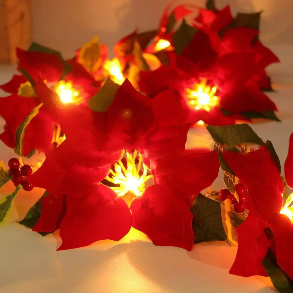 2m 10LED Christmas Poinsettia Flowers Decorations Garland String Lights Xmas Tree Ornaments Christmas Indoor Outdoor Home Decor
2m 10LED Christmas Poinsettia Flowers Decorations Garland String Lights Xmas Tree Ornaments Christmas Indoor Outdoor Home Decor