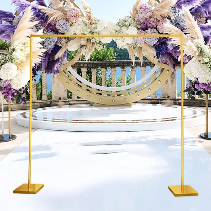 

Wedding props stage background Gold Plating frame wrought iron decorative flower stand customize Shiny wedding square arch shelf